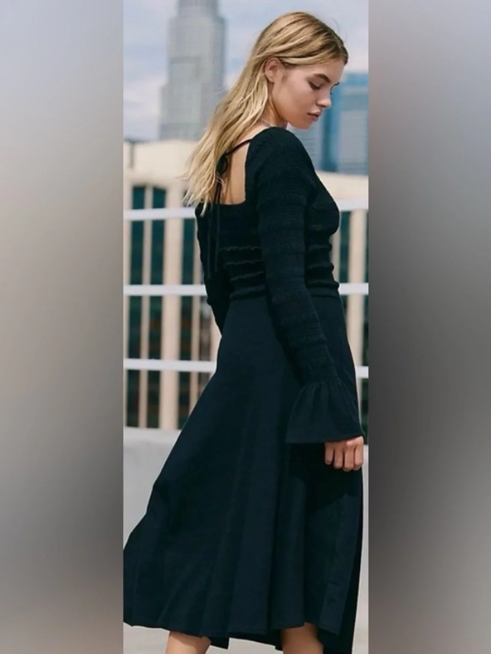 Free People Kiera Midi Dress. NWT. Black